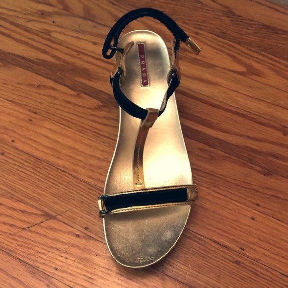 Prada Platform Sandals, Metallic Gold & Black - Picture 2 of 7